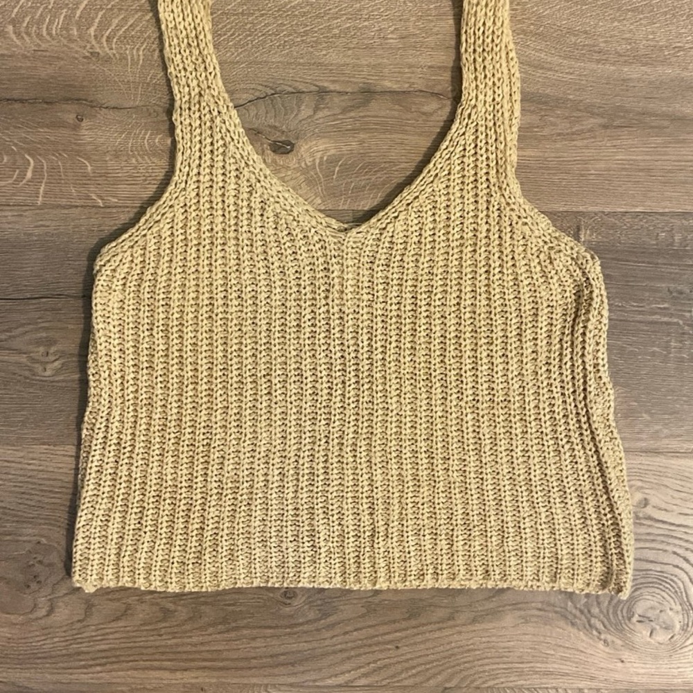 Woven V-Neck Tank Top in Beige